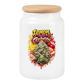Lemon Cherry Gelato Graffiti Print - Boîte à biscuits avec couvercle en bois - blanc - Devant
