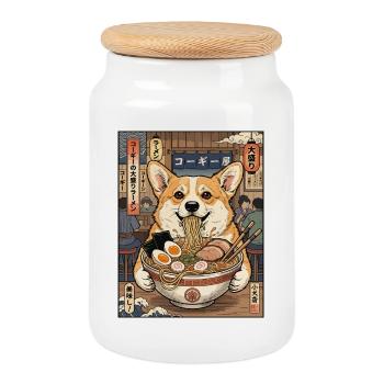 Corgi Ramen Shop Delights - Cookie Jar with Wooden Lid - white - Front
