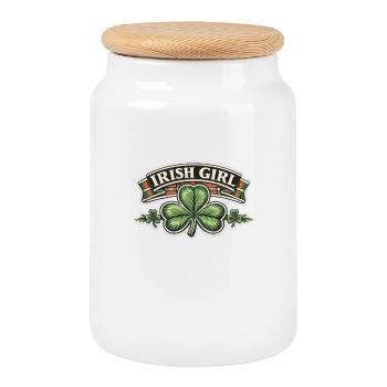 Irish Girl Shamrock Emblem - Cookie Jar with Wooden Lid - white - Front