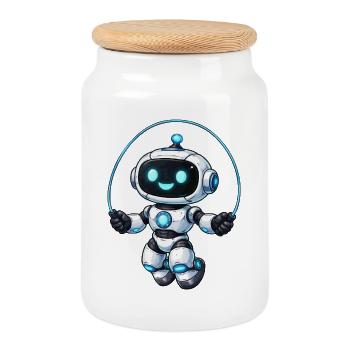 Robot sauteur à la corde - Boîte à biscuits avec couvercle en bois - blanc - Devant