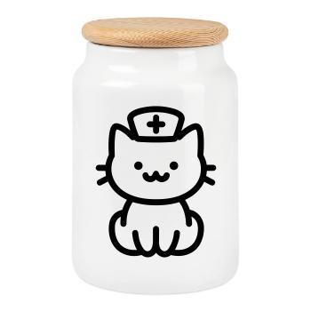 ANIMAL infirmière - Boîte à biscuits avec couvercle en bois - blanc - Devant