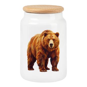 Geometrische Grizzlybär-Low-Poly-Kunst - Keksdose mit Holzdeckel - Weiß - Vorne