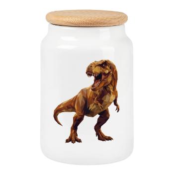 Geometric T-Rex Dinosaur Low Poly Earth Tones - Cookie Jar with Wooden Lid - white - Front