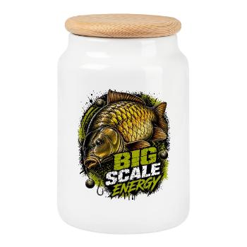 Big Scale Energy Carp Fishing Design - Cookie Jar with Wooden Lid - white - Front