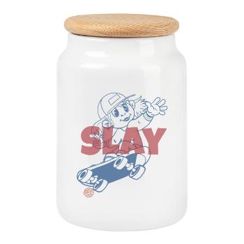 Slay Skateboard  - Keksdose mit Holzdeckel - Weiß - Vorne