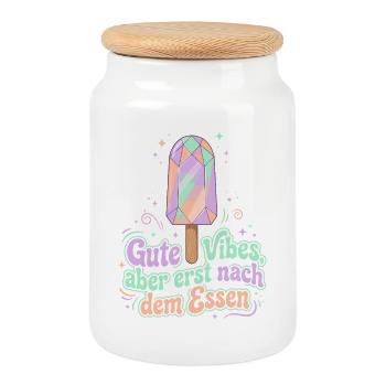 Kristall Eis, Gute Vibes - Keksdose mit Holzdeckel - Weiß - Vorne