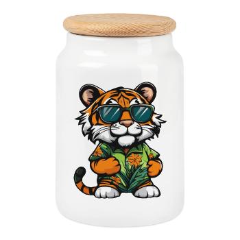 Vacances de Tiger Comic - Boîte à biscuits avec couvercle en bois - blanc - Devant