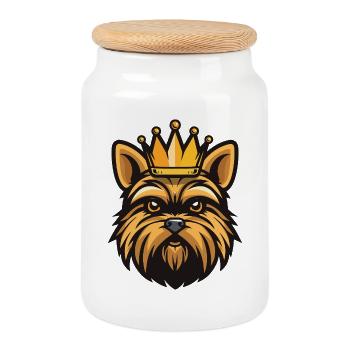 Couronne de chien Yorkshire Terrier - Boîte à biscuits avec couvercle en bois - blanc - Devant
