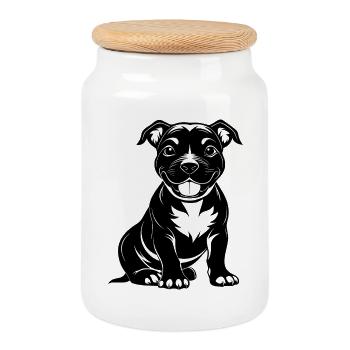 Sweet Happy Pitbul - Cookie Jar with Wooden Lid - white - Front