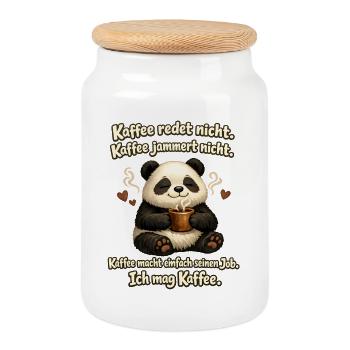 Kaffee Redet Nicht Kaffee Jammert Nicht Panda - Keksdose mit Holzdeckel - Weiß - Vorne