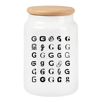 Typography G letter mosaic design - Cookie Jar with Wooden Lid - white - Front
