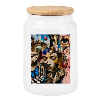 Surreal Collage Portrait - Cookie Jar with Wooden Lid - white - Front