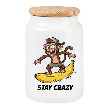Le singe surfeur de bananes - Boîte à biscuits avec couvercle en bois - blanc - Devant