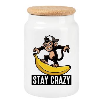 Singe sur banane : Reste fou - Boîte à biscuits avec couvercle en bois - blanc - Devant