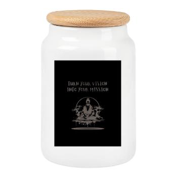 Black_and_Grey_Illustrative_Ninja_T-shirt - Cookie Jar with Wooden Lid - white - Front