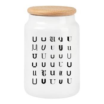 Typography U monogram letter mosaic design. - Cookie Jar with Wooden Lid - white - Front