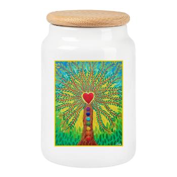 Lebensbaum Lebensenergie - Sonja von Staden - Cookie Jar with Wooden Lid - white - Front