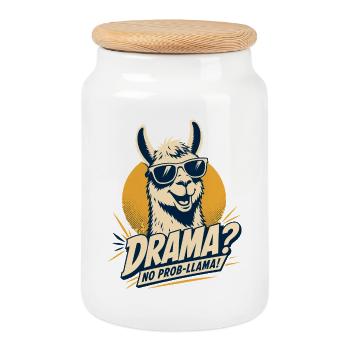 Drama No Prob Llama Humor - Keksdose mit Holzdeckel - Weiß - Vorne