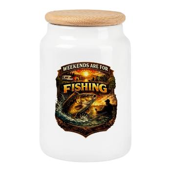 Weekends Are For Fishing – Carp Angler Design - Cookie Jar with Wooden Lid - white - Front