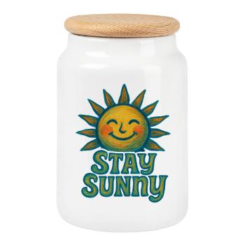 Stay Sunny Crayon Sonne Illustration - Keksdose mit Holzdeckel - Weiß - Vorne