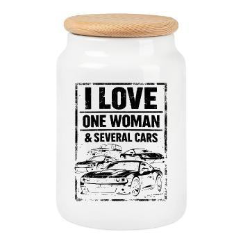 Humour Voiture - I Love One Woman & Several Cars - Boîte à biscuits avec couvercle en bois - blanc - Devant