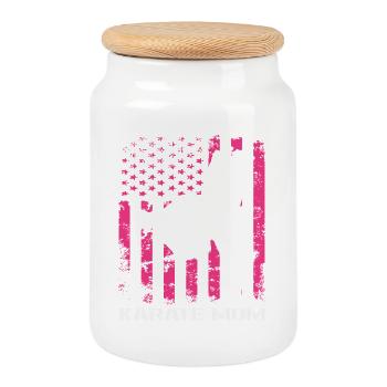 Karaté Mom USA Drapeau Arts Martiaux Maman Rose - Boîte à biscuits avec couvercle en bois - blanc - Devant