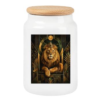 Löwe mit Krone im Gold-Design - Keksdose mit Holzdeckel - Weiß - Vorne