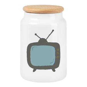 Style de bande dessinée TV - Boîte à biscuits avec couvercle en bois - blanc - Devant