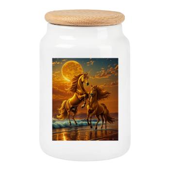 Sabots de clair de lune sur la mer du soir - Boîte à biscuits avec couvercle en bois - blanc - Devant
