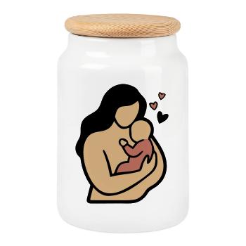 Mom Baby Hug Boho - Cookie Jar with Wooden Lid - white - Front