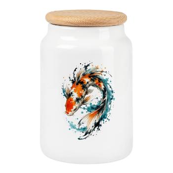 Éclaboussure de carpes koi aquarelle - Boîte à biscuits avec couvercle en bois - blanc - Devant