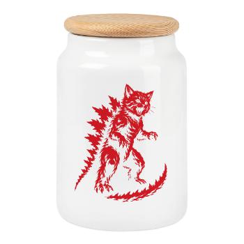 Rugissement de Kaiju Chaton, Catzilla - Boîte à biscuits avec couvercle en bois - blanc - Devant