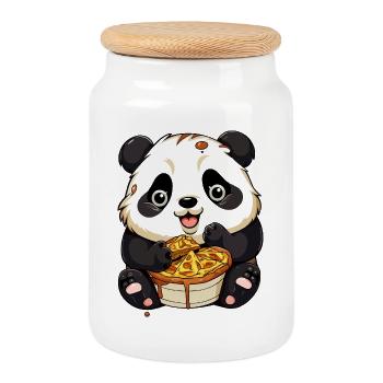 Cuddly panda with waffle - Cookie Jar with Wooden Lid - white - Front