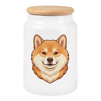 Cute Shiba Inu Retro Dog Lover Design - Cookie Jar with Wooden Lid - white - Front