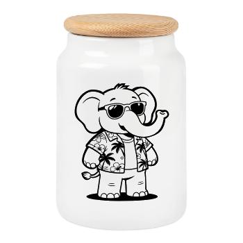 elephant vacation - Cookie Jar with Wooden Lid - white - Front
