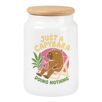 Just A Capybara Doing Nothing - Cookie Jar with Wooden Lid - white - Front