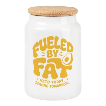 Alimenté par la motivation keto grasse - Boîte à biscuits avec couvercle en bois - blanc - Devant