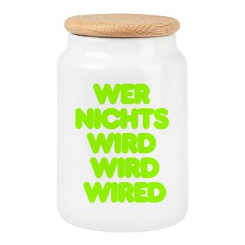 WER NICHTS WIRD WIRD WIRED - GRUENER IT SPRUCH - Keksdose mit Holzdeckel - Weiß - Vorne