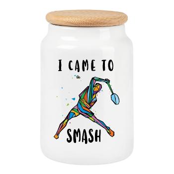 Je suis venu pour écraser un joueur de badminton - Boîte à biscuits avec couvercle en bois - blanc - Devant