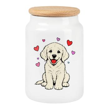 Golden_Retriever_Welpen_sitzend_Herz_beige - Boîte à biscuits avec couvercle en bois - blanc - Devant