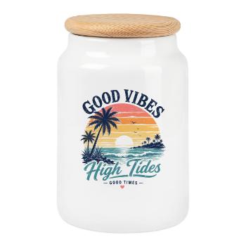 Vibes High Tides Sonnenuntergang - Keksdose mit Holzdeckel - Weiß - Vorne