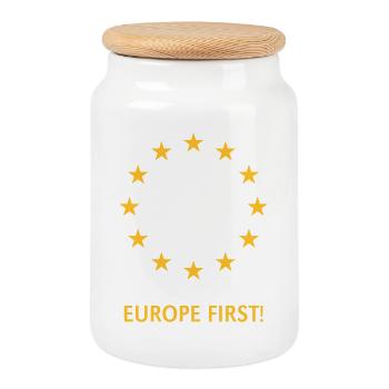 Europe First! Europa Zuerst! (1C) - Keksdose mit Holzdeckel - Weiß - Vorne