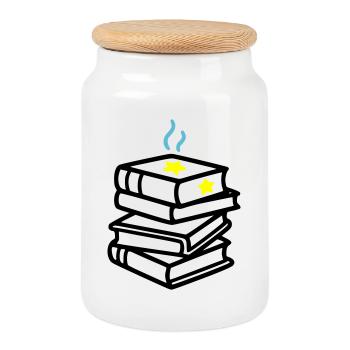 Stack of Books Star Fantasy Reading Book Club - Cookie Jar with Wooden Lid - white - Front