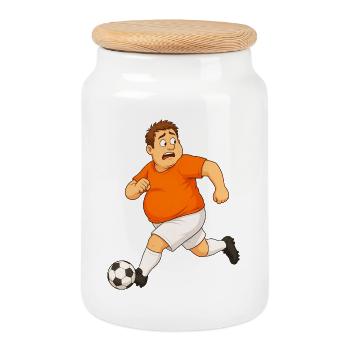 Soccer player with ball - Cookie Jar with Wooden Lid - white - Front