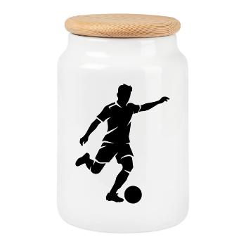 Fussballspieler Silhouette Fussball Stürmer - Keksdose mit Holzdeckel - Weiß - Vorne