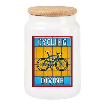 Cycling Divine Stained Glass Bicycle - Cookie Jar with Wooden Lid - white - Front