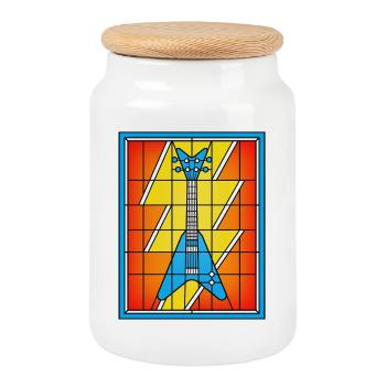 Guitare bleue vitral - Boîte à biscuits avec couvercle en bois - blanc - Devant