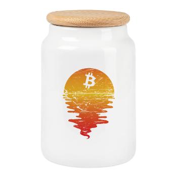 21 Millionen Bitcoins - Wert steigt unendlich - Keksdose mit Holzdeckel - Weiß - Vorne