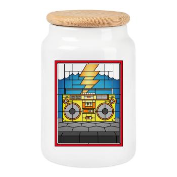 Stained Glass Boombox Illustration - Cookie Jar with Wooden Lid - white - Front