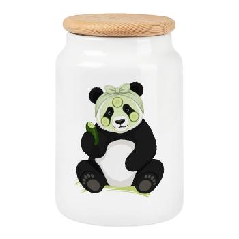 Panda Beauty Spa Comic Motiv - Keksdose mit Holzdeckel - Weiß - Vorne